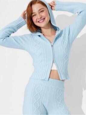Wild Fable Baby Blue Cable Knit Hoodie Pants Set XXS Y2K.     (B)